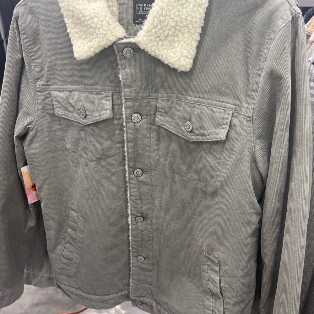 Men's Corduroy Sherpa-Lined Jacket - Gray